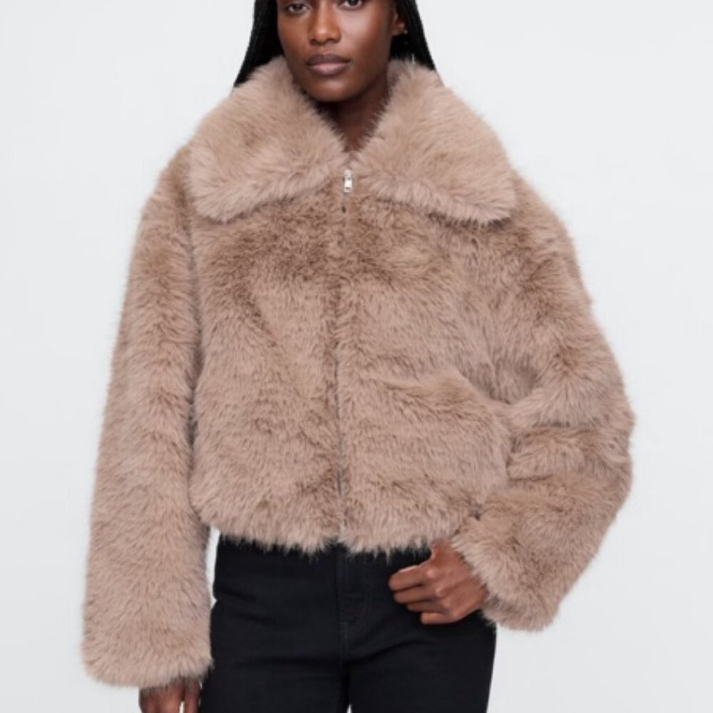 Gap Cropped Faux Fur Jacket